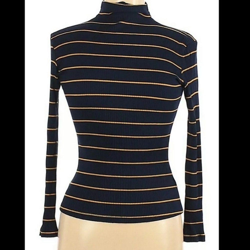 Amour Vert Yellow & Navy Striped Turtleneck